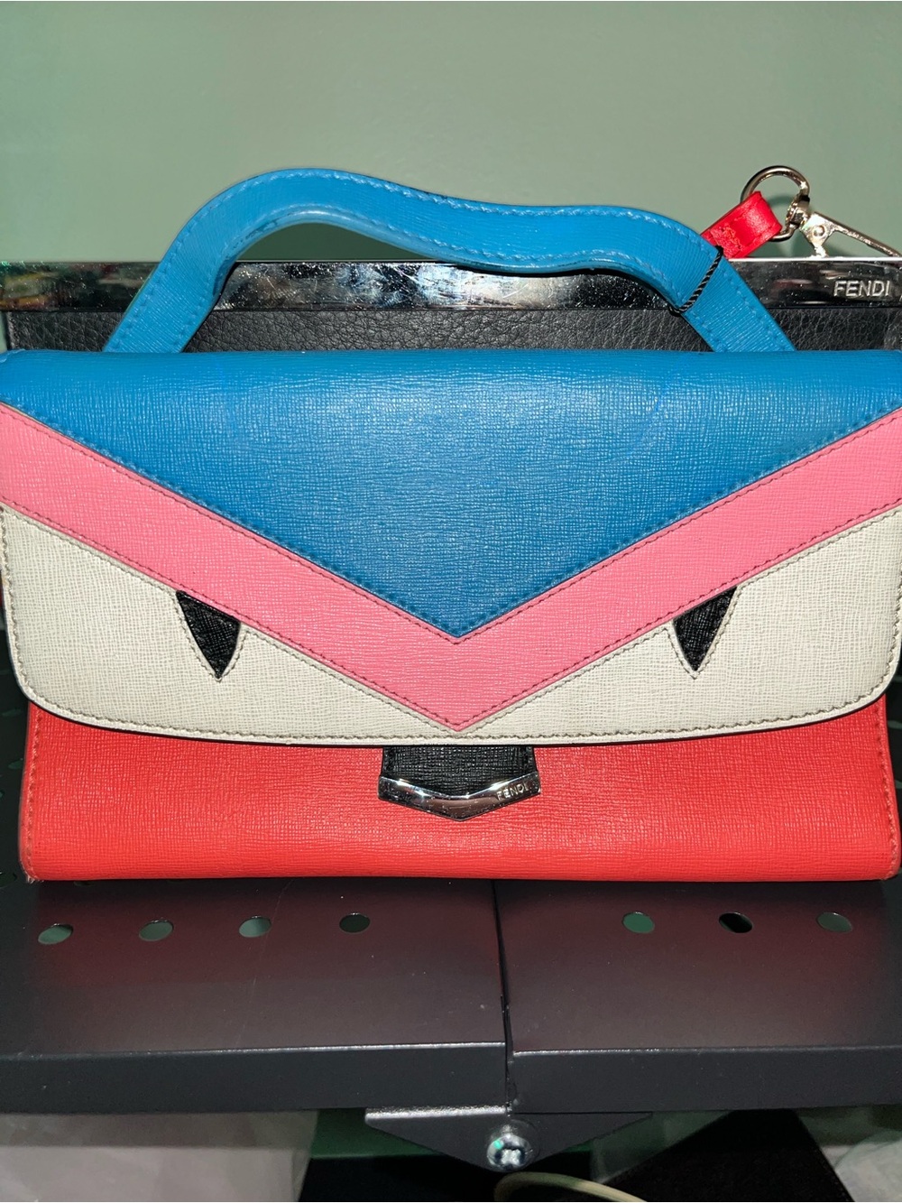 Fendi Multicolor Leather Top-Handle Bag - Blue Pink Red White
